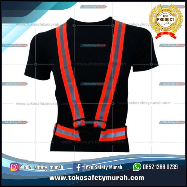 Rompi V Karet Elastis Orange / Rompi Safety Gesper Murah #Jual Alat Pelindung Diri APD Alat Keselamatan Kerja K3 - Image 2