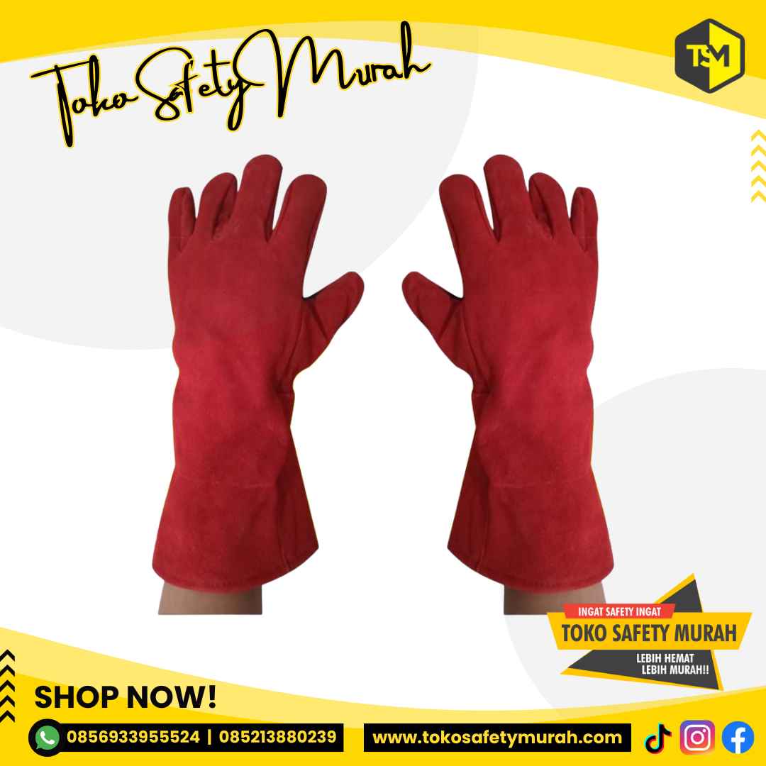 Sarung Tangan Las Kulit Merah14" Pelipid Kulit 14 inch Welding Gloves - Image 2