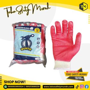 Sarung Tangan Kerja Rajut Katun Lapis Karet Dipping Gunte / Antislip Licin Anti Gores Angkat Kaca Safety Gloves Murah Lusinan