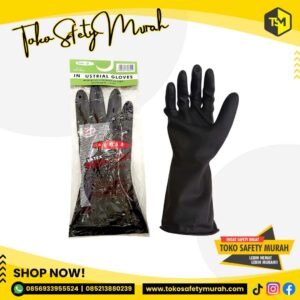 Sarung Tangan Tahan Kimia Karet Latex Tebal Industrial Gloves ASLI ORIGINAL DOUBLE ONE Hitam Black Panjang
