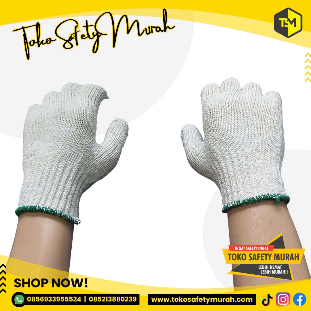 Sarung Tangan Kain Katun Tebal B8 Cotton Rajut Benang 8 Putih KUDA (12 pasang) Grosir Safety Glove Proyek Mekanik Industri Bengkel #Jual Alat Pelindung Diri APD Alat Keselamatan Kerja K3 - Image 4