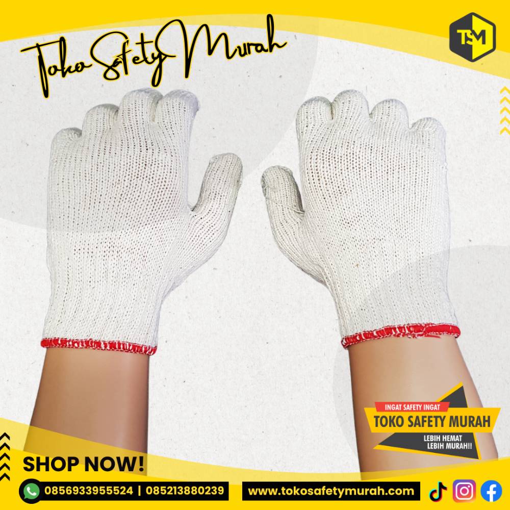 Sarung Tangan Kerja Kain Katun Putih Rajut Benang 6 Blue Rabbit B6 Lusinan Murah Safety Hand Gloves Industri Mekanik Proyek Glove - Image 3