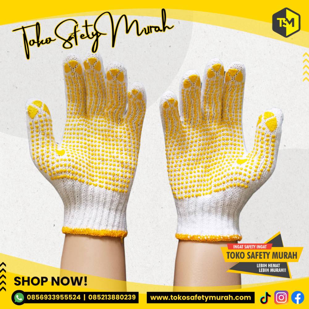 Sarung Tangan Kerja Proyek Tukang Bangunana Polkadot Dotting Bintik Kuning Blue Rabbit #Jual Alat Pelindung Diri APD Alat Keselamatan Kerja K3 - Image 2