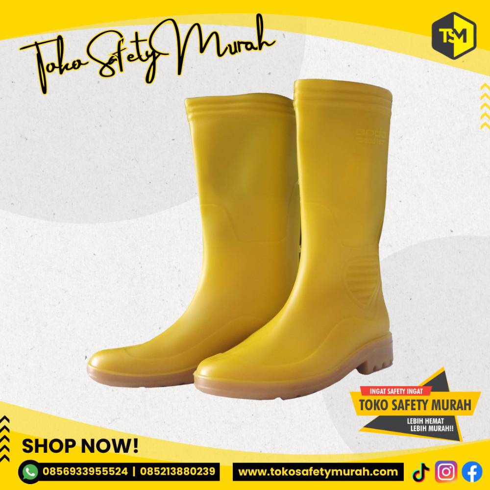 Sepatu Boot Proyek Kerja Tinggi Panjang ANDO Karet Hercules Kuning Yellow #Jual Alat Pelindung Diri APD Alat Keselamatan Kerja K3