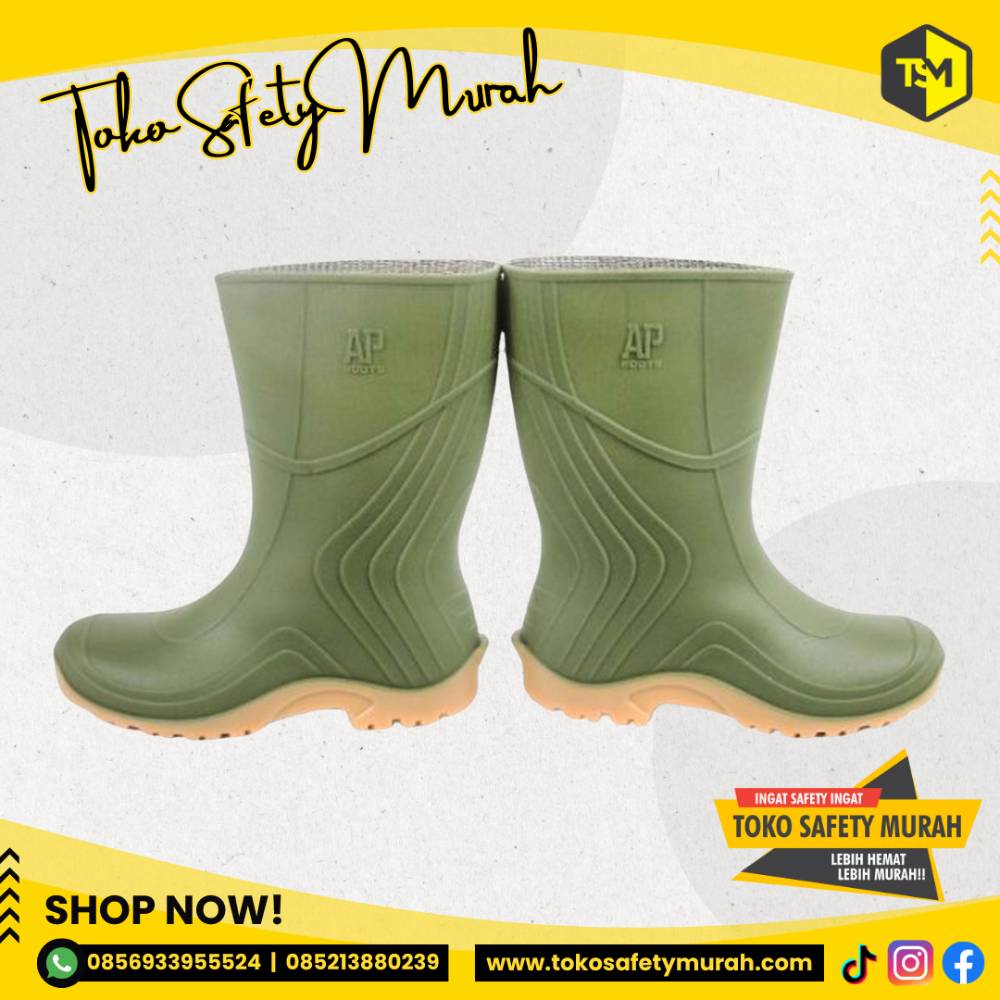 Sepatu Boot Pendek Hijau Sepatu Boot Karet Perkebunan Pertanian Anti Air & Anti Slip AP Boots 2007 - Image 3