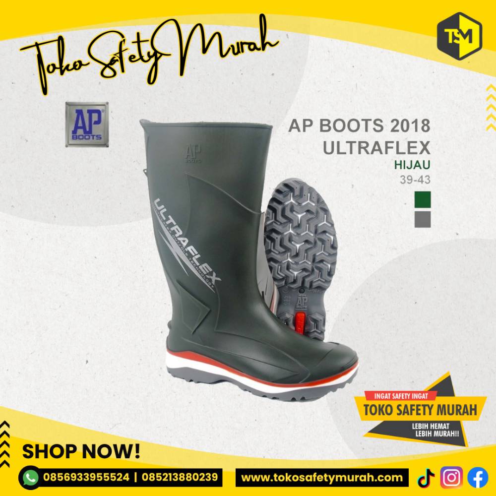 Sepatu AP Boots 2018 Ultraflex Sepatu Boot Karet Hujan Anti Air PVC - Hijau