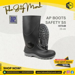 Sepatu Boot Tinggi Toe Cap Steel Toe AP Safety S5 Size 39-43 Hitam