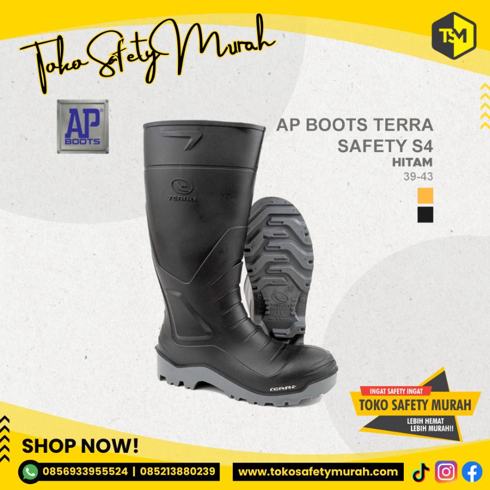 Sepatu Boots PVC Safety Hitam Tinggi AP Safety S4 Size 39-43