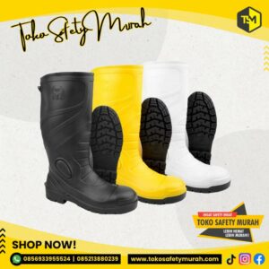 Sepatu Boot Tinggi Safety Toe Cap Besi Anti Slip Anti Licin Size 39-44 Warna Kuning Hitam Putih