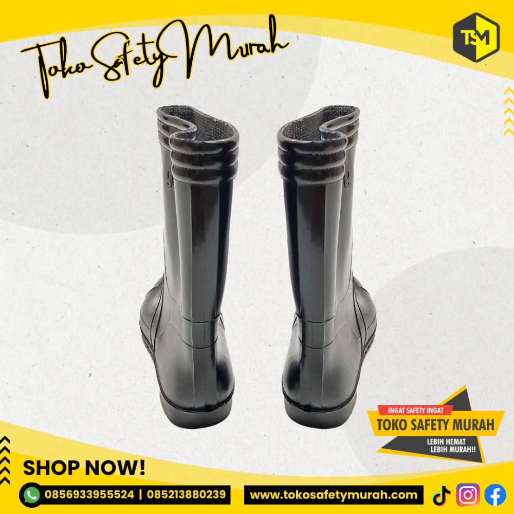 Sepatu Boot Murah JEEP Karet Hitam / PVC Boots Kerja Proyek Tukang Anti Air / Pendek Setengah Betis / APD Grosir - Image 6