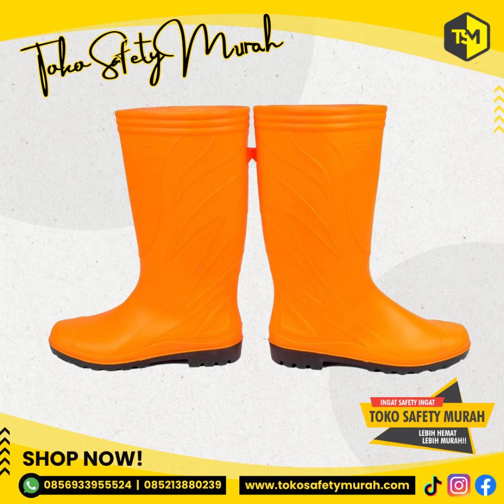 Sepatu Boot Karet Tinggi Pria / Wanita Orange Size 38-43 - Image 2