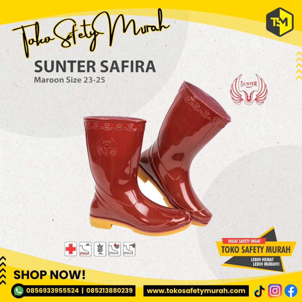 Sepatu Boot Pendek Karet Maroon Size 23-25 Sepatu Boot Pria Wanita PVC