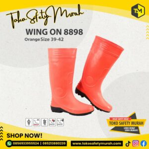 Sepatu Boot Karet Tinggi Orange Sepatu Boot Perikanan / Perkebunan / Pertanian WING ON