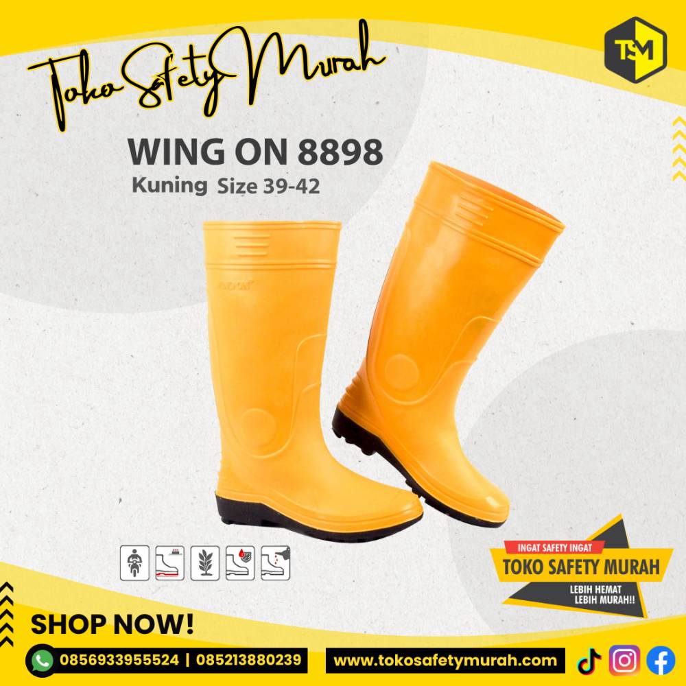 Sepatu Boot Wing On Karet Tinggi Kuning #Jual Alat Pelindung Diri APD Alat Keselamatan Kerja K3