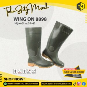 Sepatu Boot Karet Tinggi Hijau Sepatu Boots Perkebunan / Pertanian WING ON