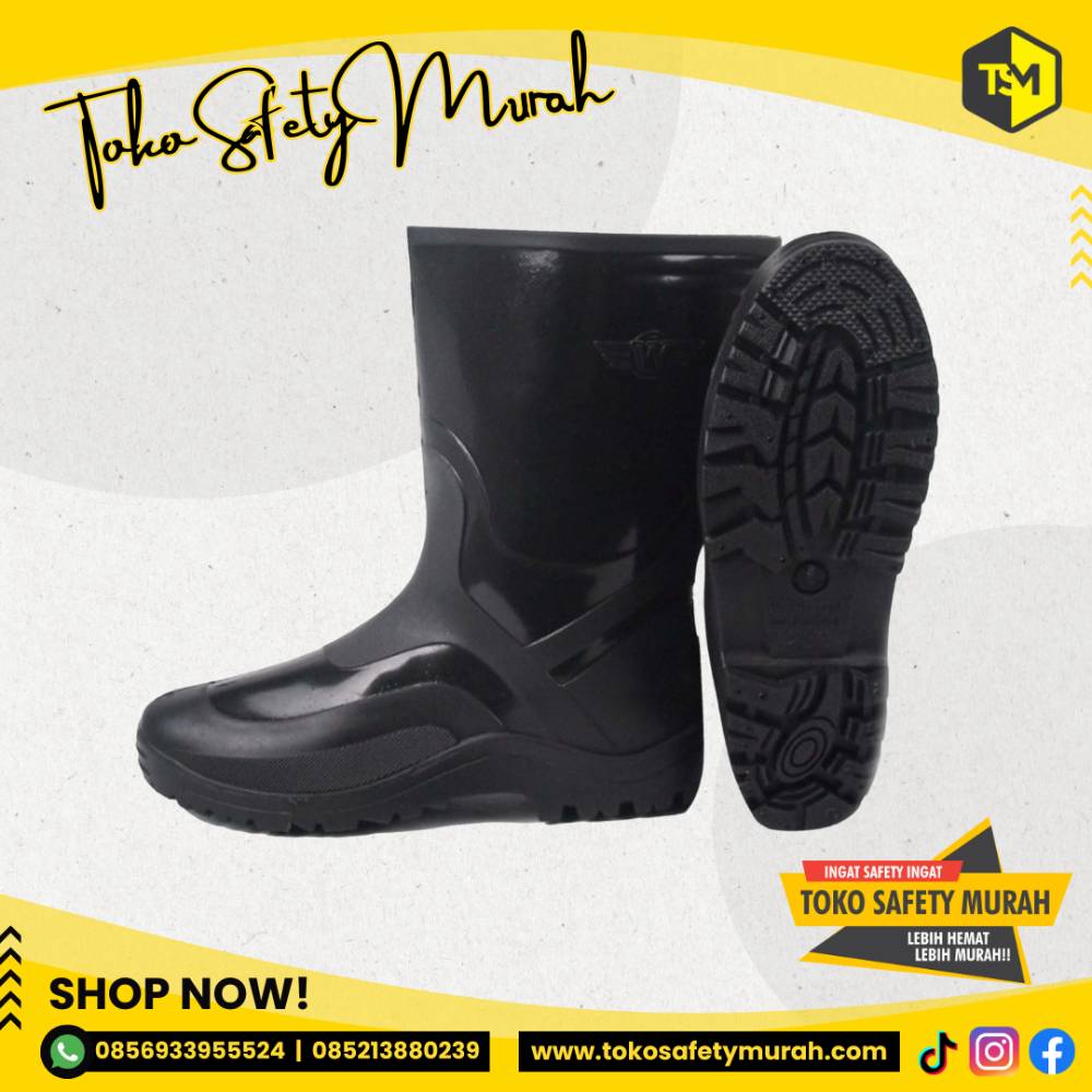 Sepatu Boot Wing On Pendek Karet Hitam Boots Kerja Proyek Anti Air Murah Best Quality - Image 3