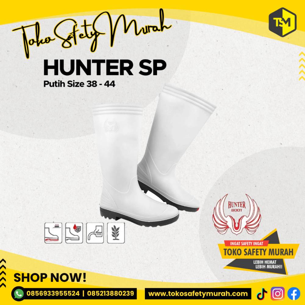 Sepatu Boots Karet Tinggi Putih Sepatu Boot Hunter SP Putih Size 44
