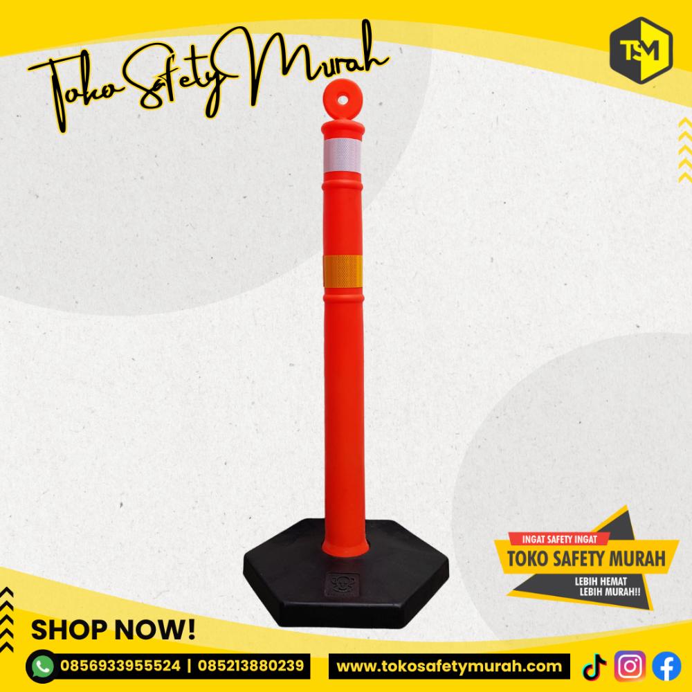 Stick Cone Tinggi 120 cm Base Plastik Dapat Diisi / Stik Tiang Pembatas Parkir Jalan Lalu Lintas / Safety Traffic Cone