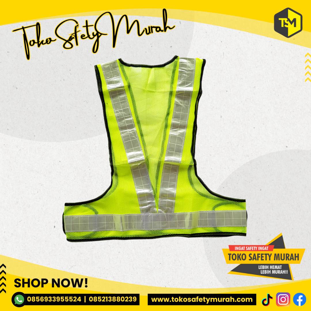 Rompi Jaring V Hijau Scotlight Putih / Safety Vest / Rompi Safety #Jual Alat Pelindung Diri APD Alat Keselamatan Kerja K3 - Image 6