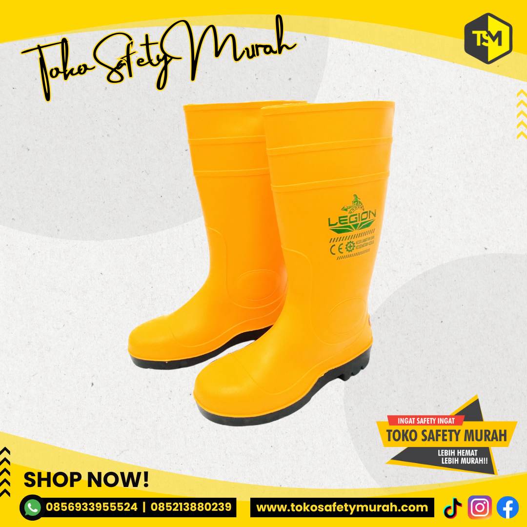 Safety Boot Legion PVC Yellow Sepatu Boot Safety Kuning Besi Steel Toe Tahan Air #Jual Alat Pelindung Diri APD Alat Keselamatan Kerja K3