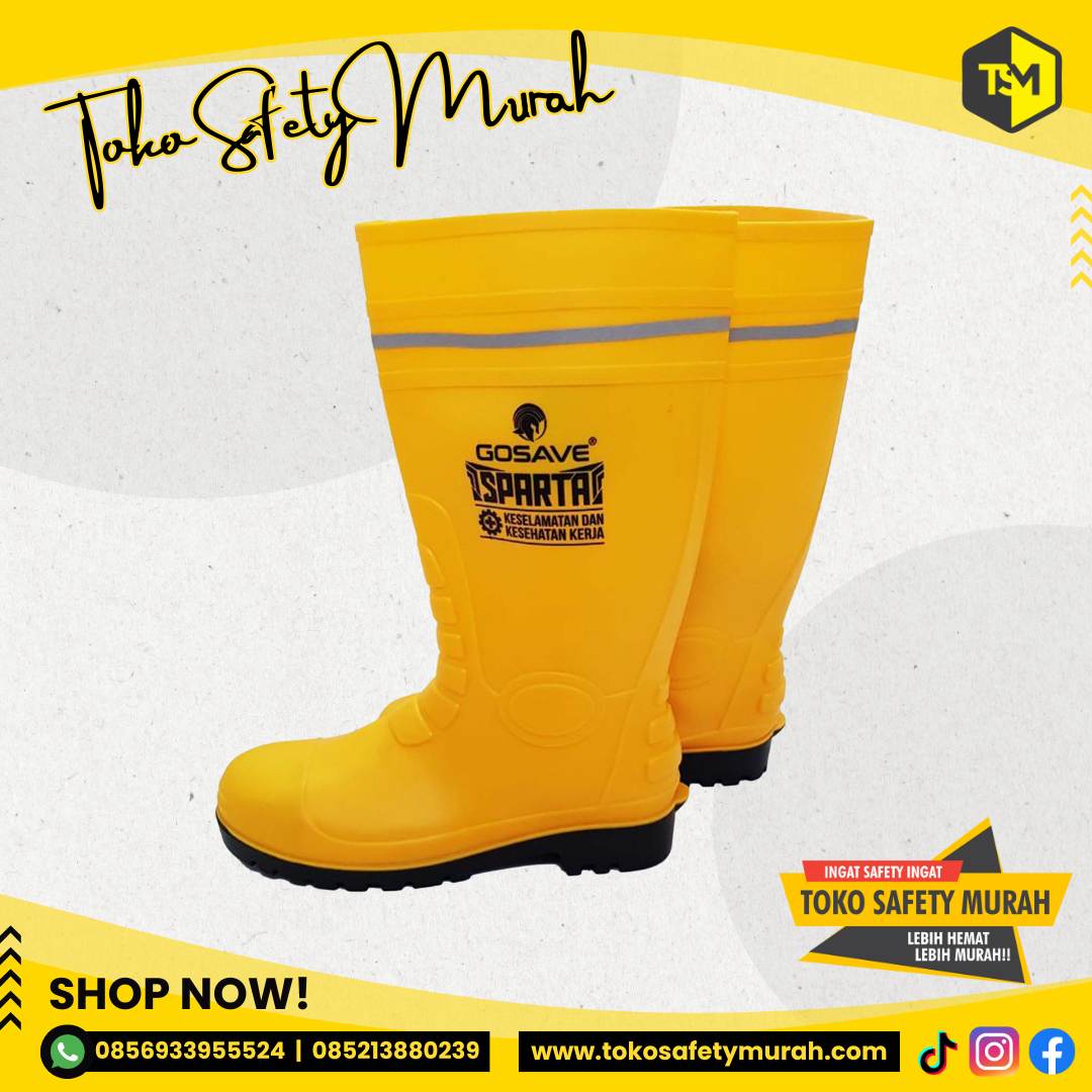Sepatu Boot Gosave Safety PVC Kuning Rain boot Yellow Boots Sparta Karet Ujung Besi Steel Toe #Jual Alat Pelindung Diri APD Alat Keselamatan Kerja K3