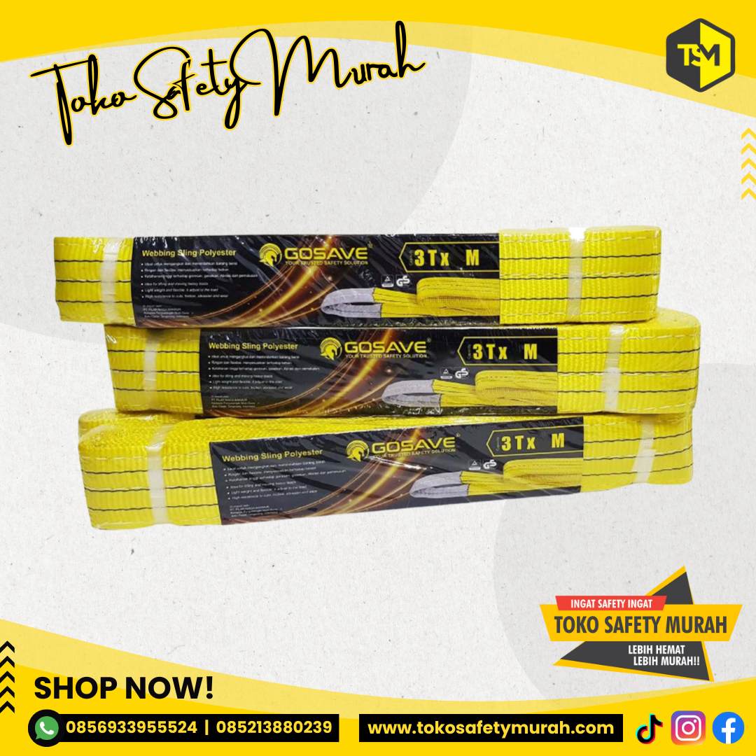 Webbing Sling Gosave 3 Ton X 9 Meter Tali Angkat Safety #Jual Alat Pelindung Diri APD Alat Keselamatan Kerja K3