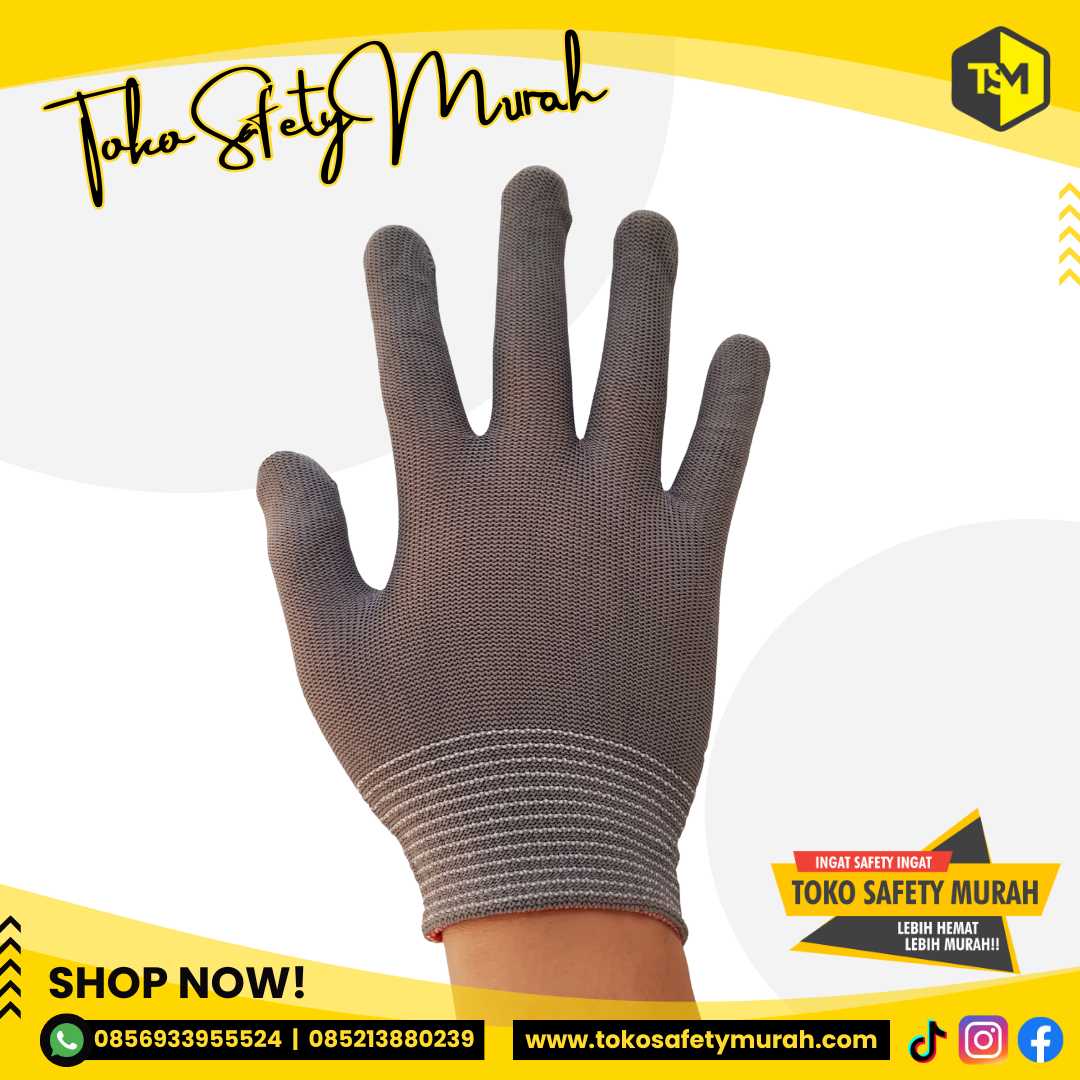 Sarung Tangan Nylon Putih Halus Lembut / Nilon Palmfit Polyster 13 gauge Abu-Abu Grey Gray MURAH GROSIR - Image 2