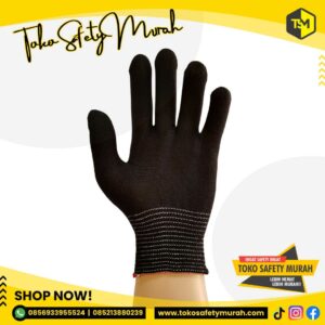 Sarung Tangan Nylon Palmfit Polyester 13 gauge Hitam Black Safety Proyek Tukang Mekanik Industri Gloves