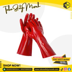 Sarung Tangan PVC Merah Panjang 35cm Tahan Panas Kimia Acid / Chemical Safety Gloves 14 inch