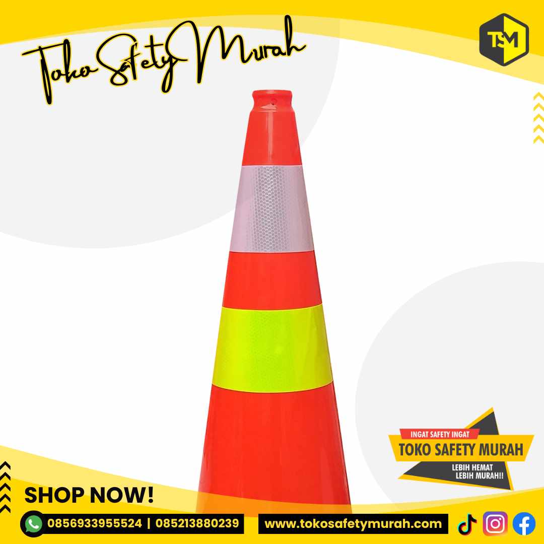 Safety Traffic Cone 75cm Dasar Hitam Traffic Cone Rubber PVC Tinggi Kerucut Pembatas Jalan Scotlight PUTIH-PUTIH / PUTIH-KUNING - Image 2