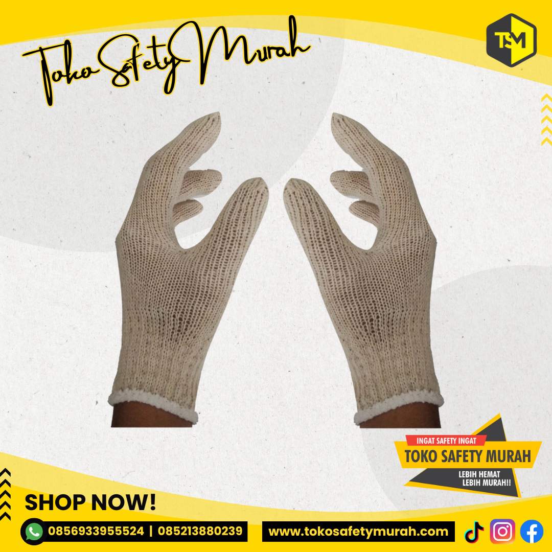 Sarung Tangan Rajut Kain Benang 3 Katun Putih 1 lusin Kerja Proyek Safety Industri Gloves - Image 3