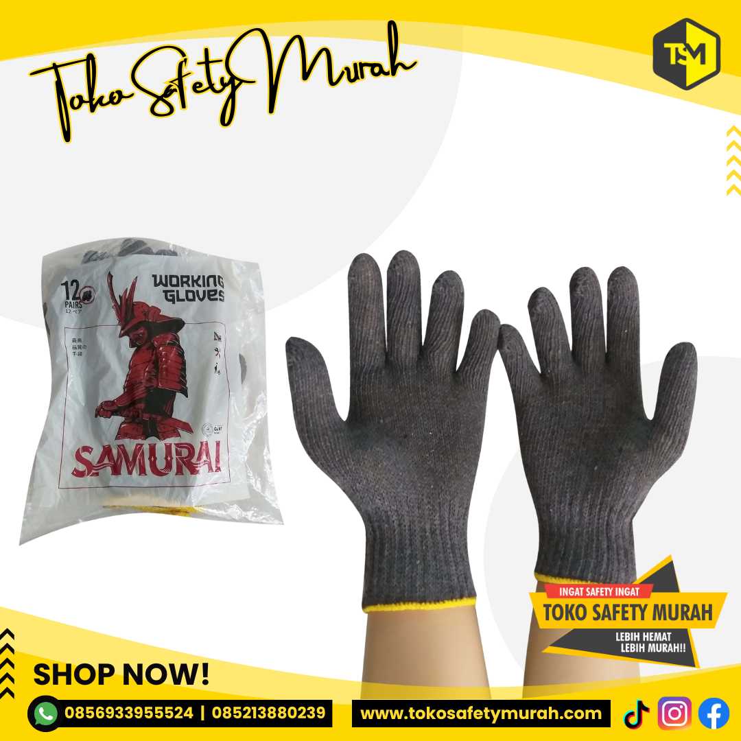 Sarung Tangan Safety Proyek Abu Benang 4 B4 List Kuning Gloves