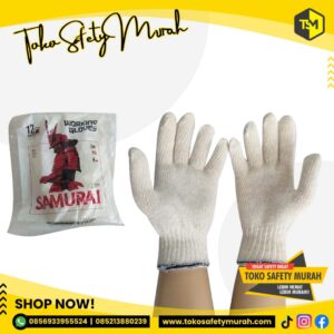 Sarung Tangan Kerja Kain Katun Cotton 5B list biru Rajut Benang 5 (12 pasang) Hand Safety Glove Tukang Proyek Kerja