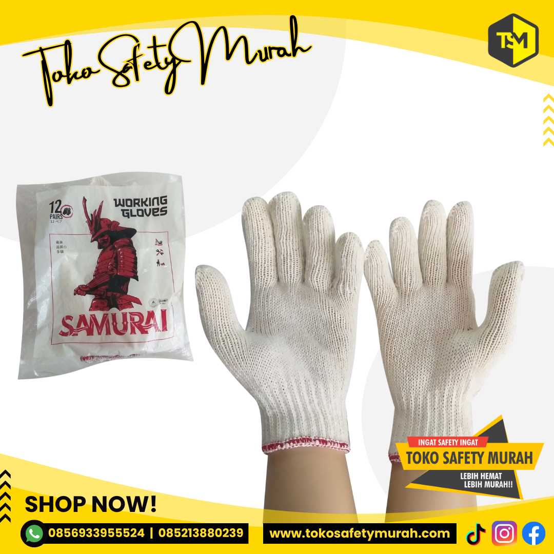 Sarung Tangan Kerja Katun Benang 6 List Merah B6 Safety Working Glove 6B Lusinan