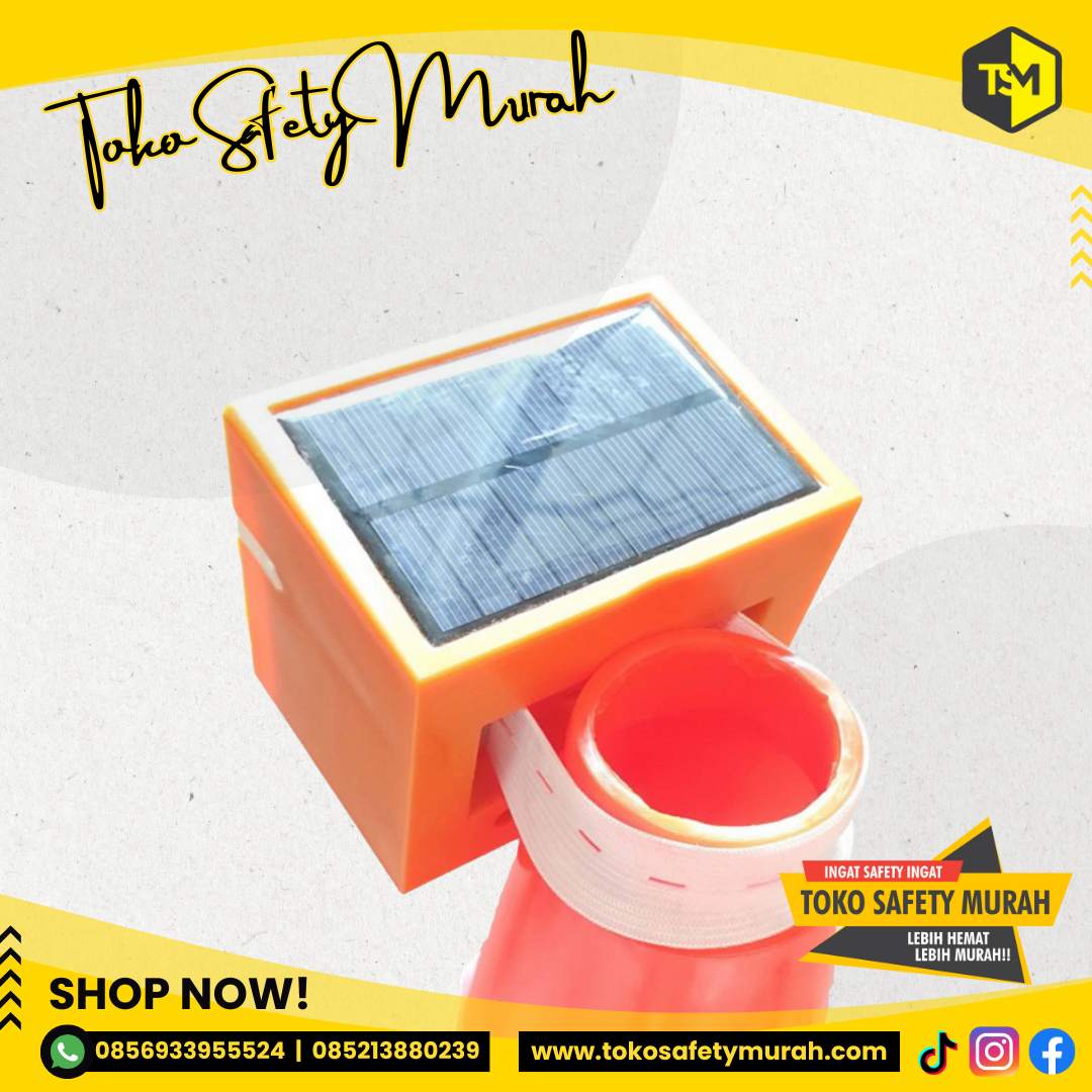Warning Light Solarcell Traffic Cone / Lampu Kerucut Jalan 12 LED Solar Cell / Tenaga Surya Sollar Cell - Image 5
