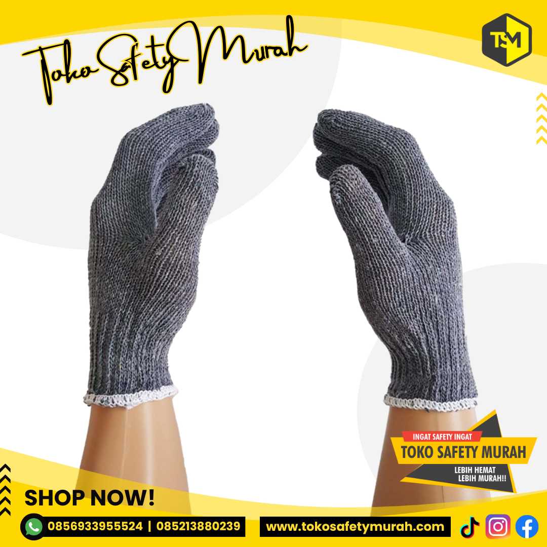 Sarung Tangan Kerja Kain Katun Rajut Benang 3 Abu Bulldozer B3 Grosir 3B #Jual Alat Pelindung Diri APD Alat Keselamatan Kerja K3 - Image 3