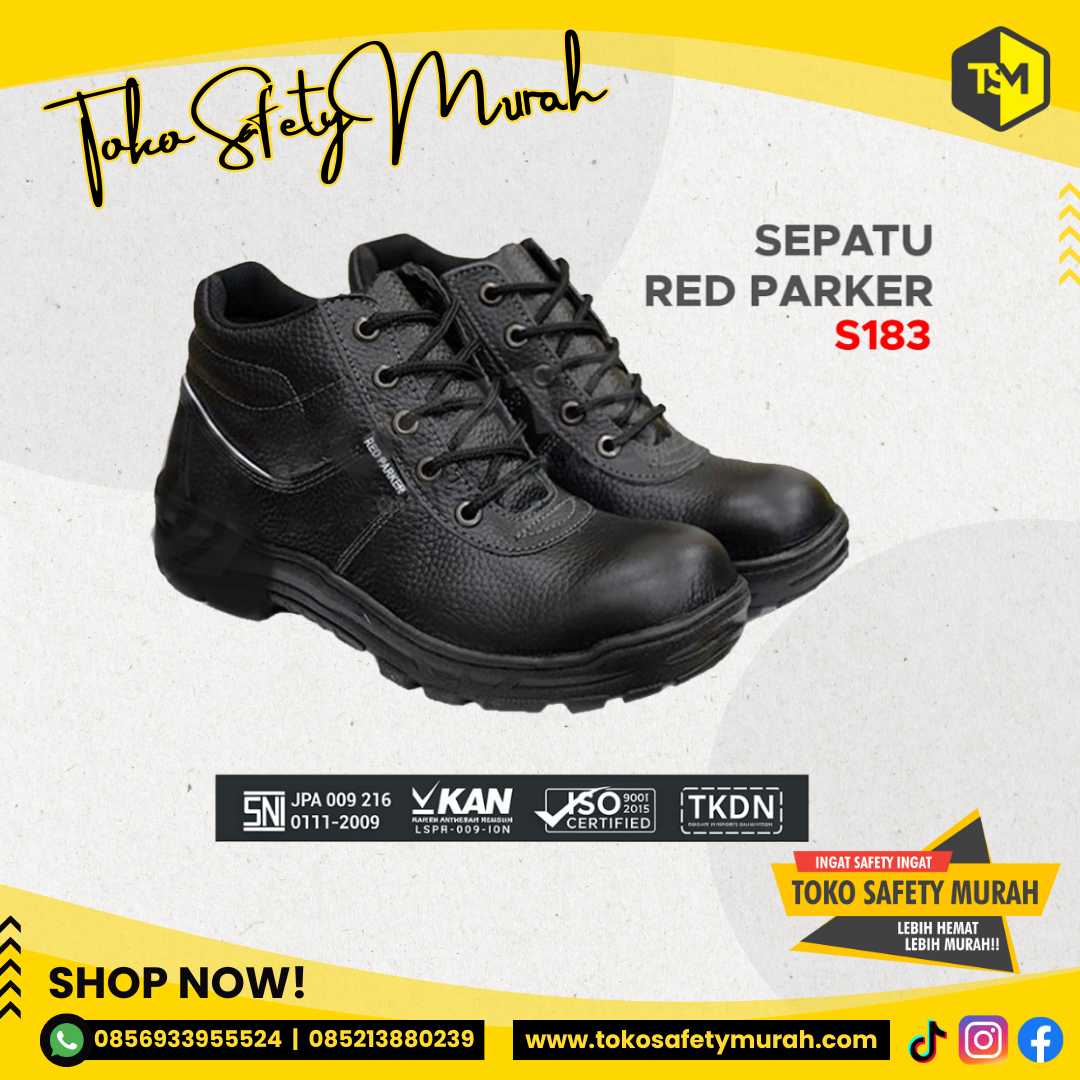 Sepatu Safety Red Parker Sepatu Kerja Safety Warna Hitam Model Tali Size 44-45