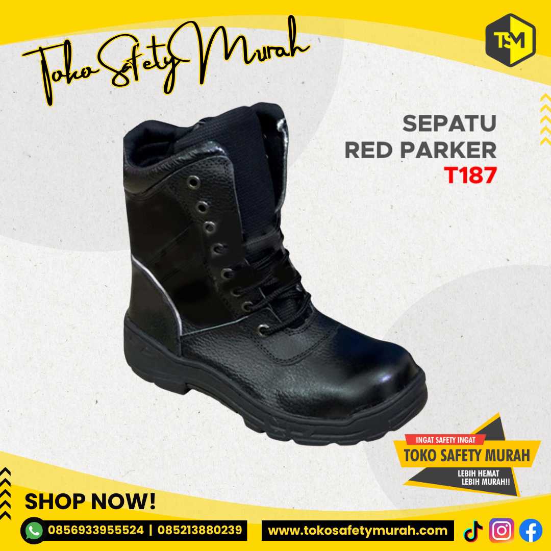 Sepatu Safety Sepatu Kerja Safety Shoes Tinggi Hitam Red Parker T187 Size 38-43 - Image 3