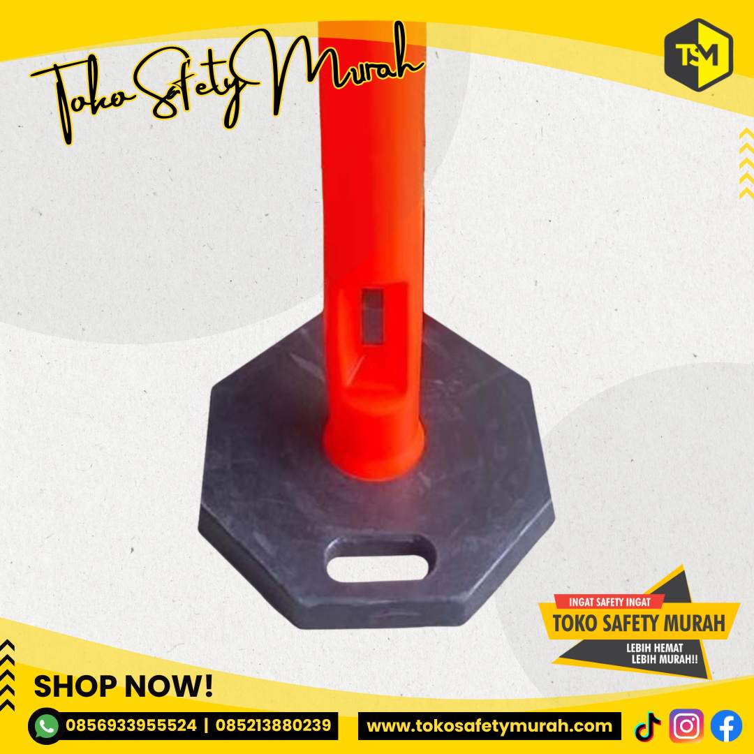 Stick Cone Dasar Karet Rubber Safety Cone Pembatas Jalan - Image 3