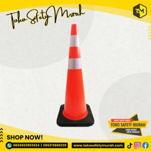 Traffic Cone Tinggi 90 cm Base Hitam / Safety Rubber Cone / Kerucut Lalu Lintas Jalan Karet 90cm Alas Dasar Hitam Double Scotlight