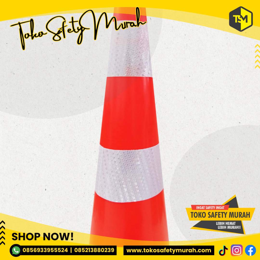 Traffic Cone Full Rubber Tinggi 90 cm Orange / Safety Cone Karet Model Double Scotlight / Kerucut Pembatas Jalan 90cm #Jual Alat Pelindung Diri APD Alat Keselamatan Kerja K3 - Image 2