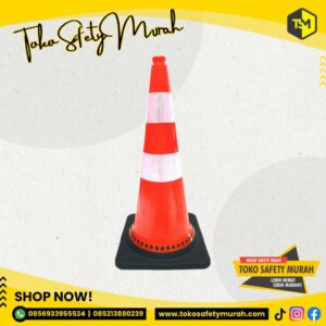 TRAFFIC CONE BASE HITAM 75 CM ALAS KARET PVC RUBBER DOUBLE SCOTLIGHT 75CM / KERUCUT PEMBATAS JALAN LALU LINTAS