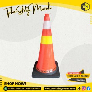 Traffic Cone Rubber 75 cm Dasar Hitam Kerucut Jalan / Traffic Cone 75cm Base Hitam Double Scotlight / Kerucut Jalan Pembatas Jalan Scotlight Putih Kuning