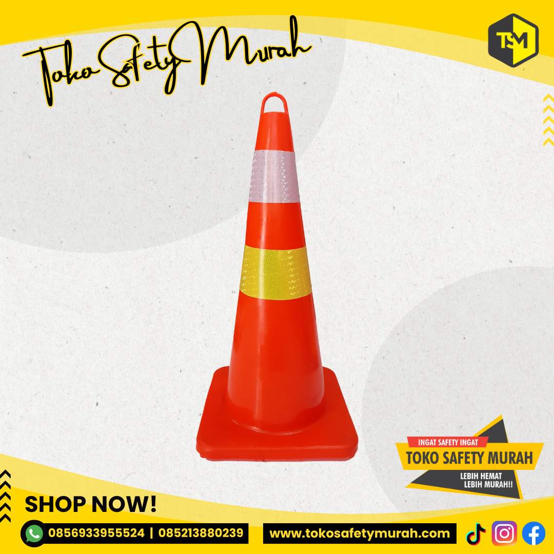 Safety Traffic Cone 70 cm Orange Rubber / Kerucut Lalu Lintas Segitiga Pembatas Jalan Karet 70cm Murah