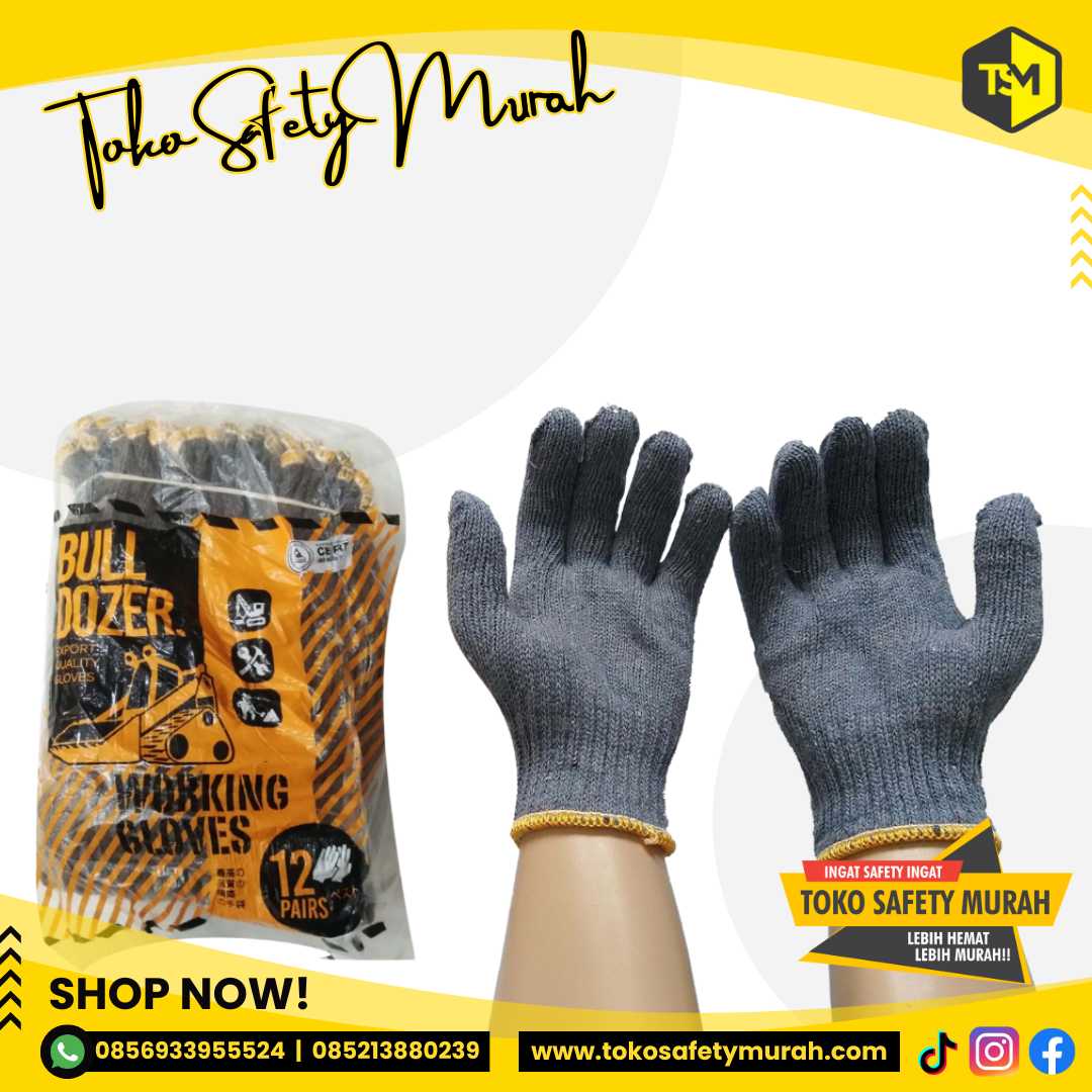 Sarung Tangan Kerja Rajut Benang 6 Abu Buldozer B6 #Jual Alat Pelindung Diri APD Alat Keselamatan Kerja K3