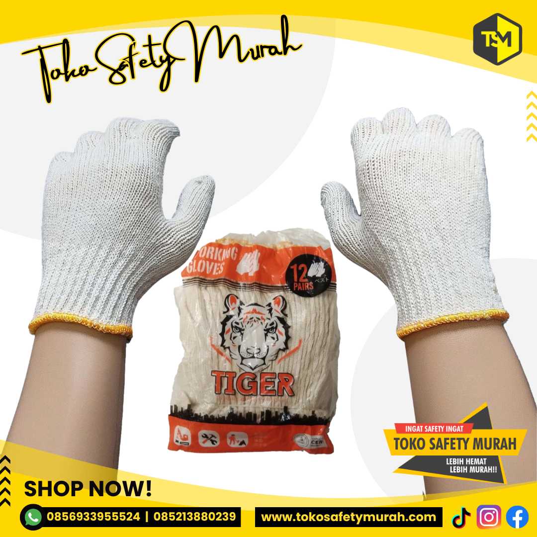 Sarung Tangan Kerja Rajut Benang 4 Tiger Murah Grosir Working Safety Gloves Proyek Industri #Jual Alat Pelindung Diri APD Alat Keselamatan Kerja K3 - Image 2