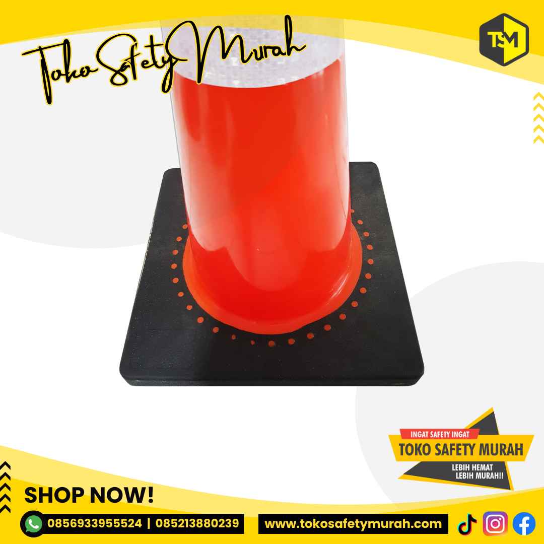 Traffic Cone 45 cm / Kerucut Lalu Lintas 45cm Alas Hitam Kecil Mini / Safety Rubber Karet Tebal - Image 4