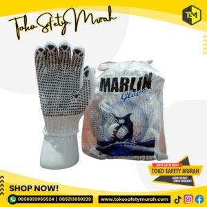 Sarung Tangan Benang Dotting / Bintik Hitam Marlin Safety Glove Sarung Tangan Pertukangan (1 Lusin)