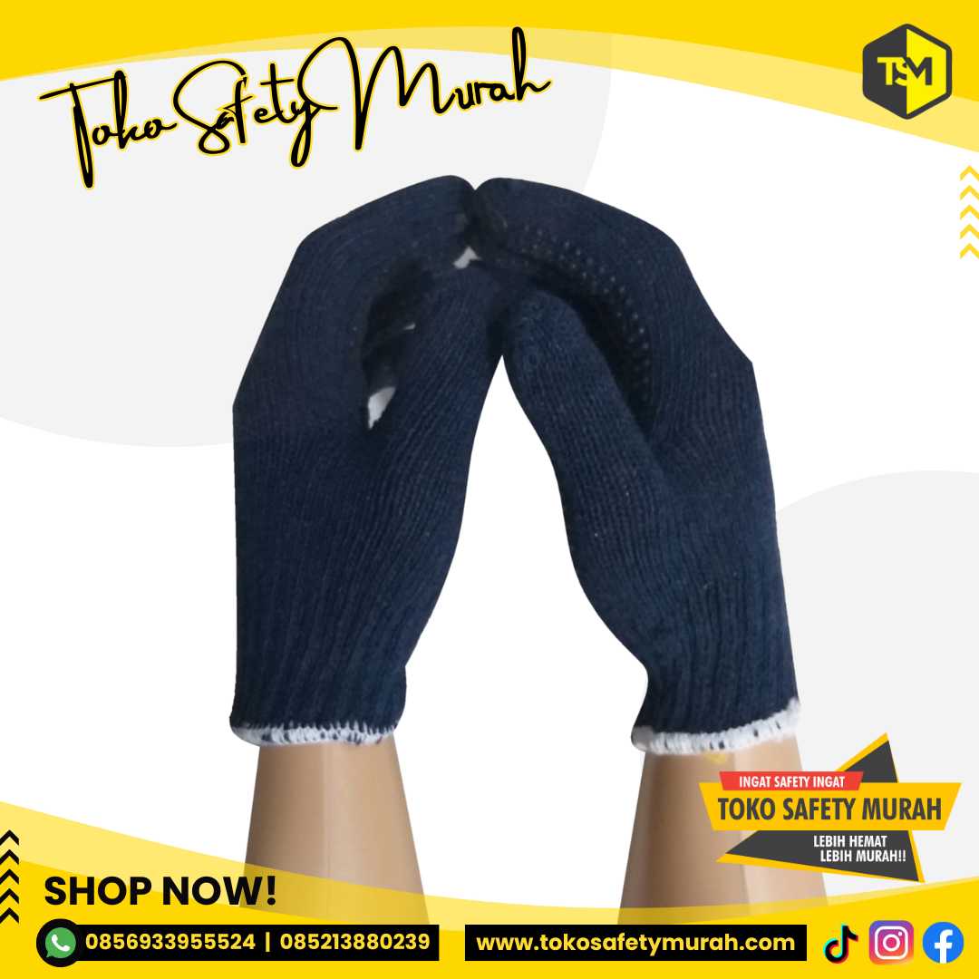 Sarung Tangan Benang Dotting / Bintik Navy Merk Matahari 12 Pasang - Image 3
