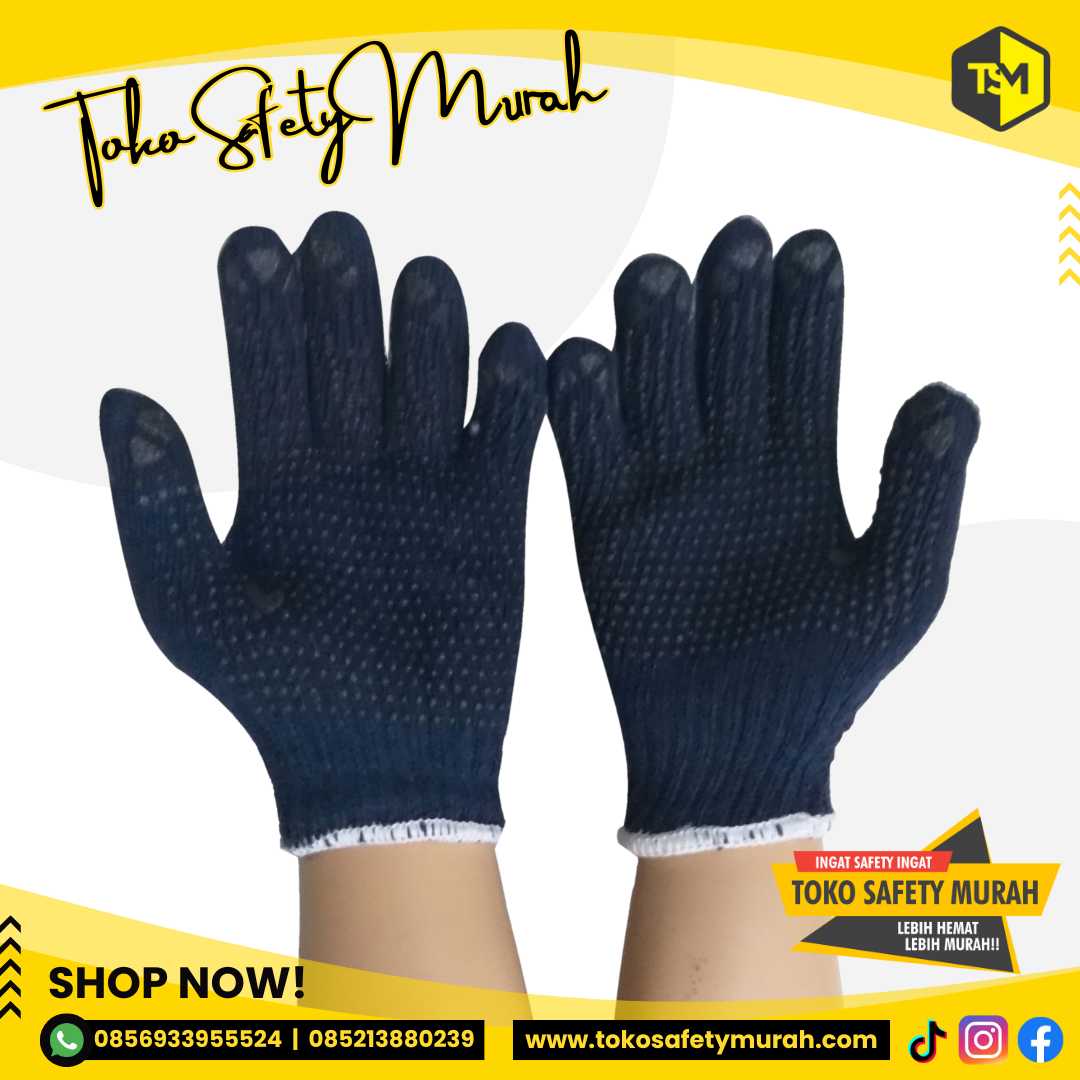 Sarung Tangan Benang Dotting / Bintik Navy Merk Matahari 12 Pasang - Image 2